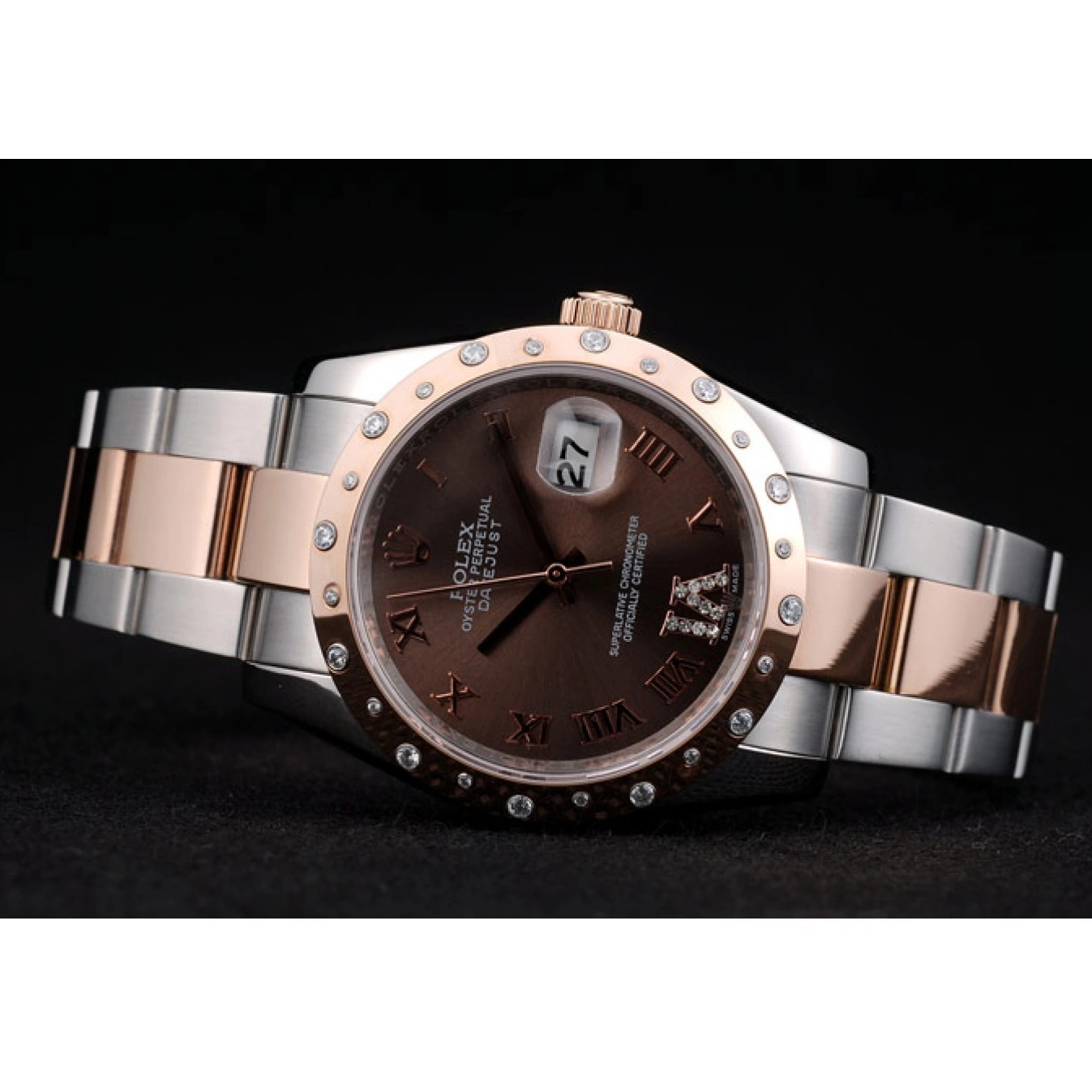 Best AAA Replica Sites Steel Brushed Brown Stainless DateJust Case 41994 Rolex Plated Dial Diamond 0629